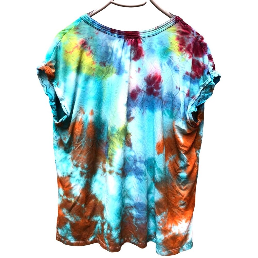 Womens Altered Merona Tie Dye Plus Size XXL Rayon T Shirt Turquoise Orange Green - Picture 3 of 3